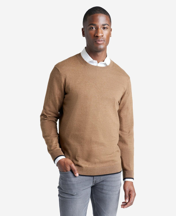 Translation missing: en.Kenneth Cole Men's Sweater Heather Brown Size 2XL Tipped Sleeve Crew Neck