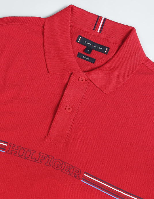 Translation missing: en.Tommy Hilfiger Men's Striped Chest Short Sleeve Polo Shirt - Primary Red-Small