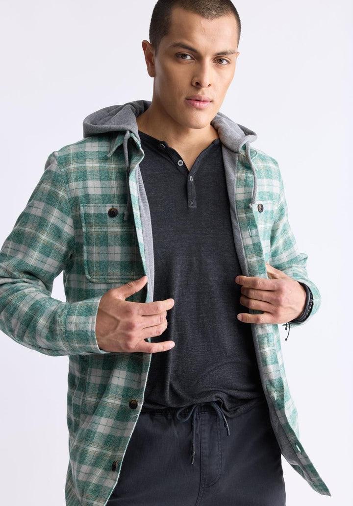 Translation missing: en.Buffalo David Men's Jakeim Plaid Flannel Hooded Shirt-Jacket Rain Forest-Large