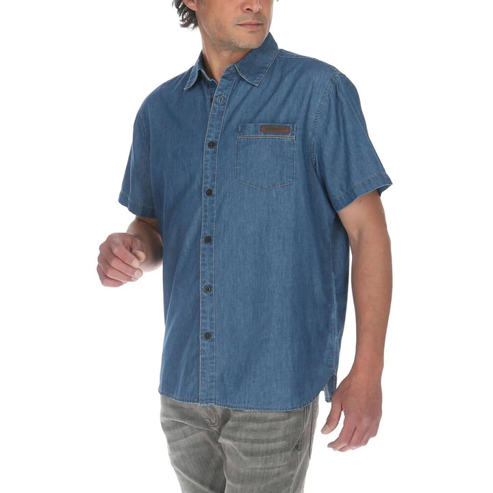 Translation missing: en.Caterpillar Men's Foundation Short-Sleeve Denim Shirt in Stone Blue-Small