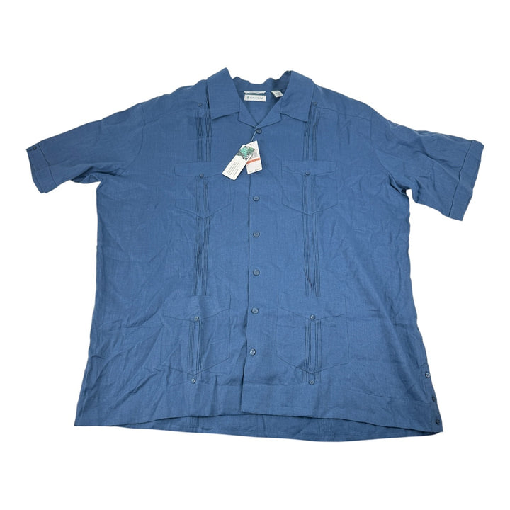 Translation missing: en.Cubavera Men's Big &amp; Tall 4-Pocket 100% Linen Guayabera Shirt Ensign Blue-3XLT