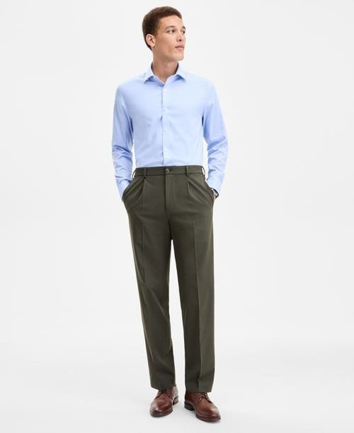 Translation missing: en.Tommy Hilfiger Men's Relax-Fit Dean Solid Single Pleated Pants Olive Green-30x32
