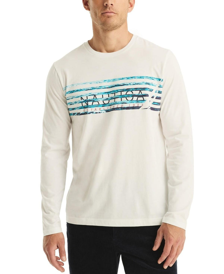 Translation missing: en.Nautica Men's Long Sleeve Crewneck Logo Graphic T-Shirt - Bright White-Small