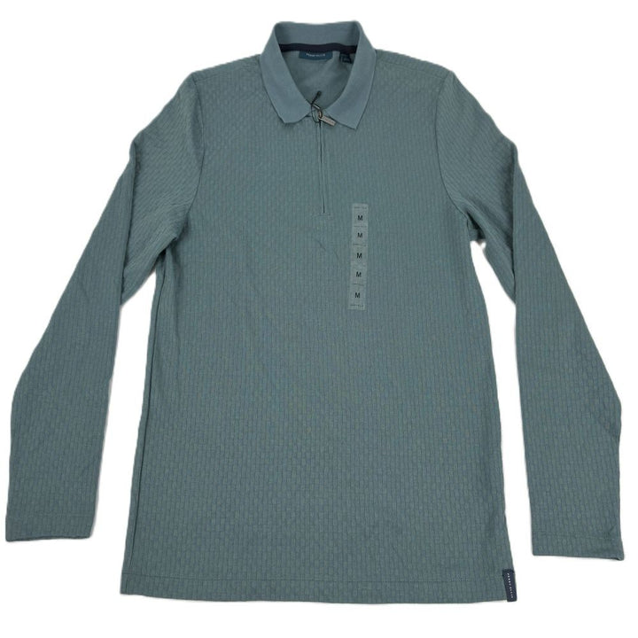 Translation missing: en.Perry Ellis Men's Long Sleeve Jacquard Quarter-Zip Polo Shirt Goblin Blue-Medium