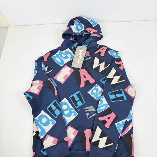 Translation missing: en.AGTAWH Mens Hoodie French Terry Cotton Logo Abstract Print Navy Multi-XL