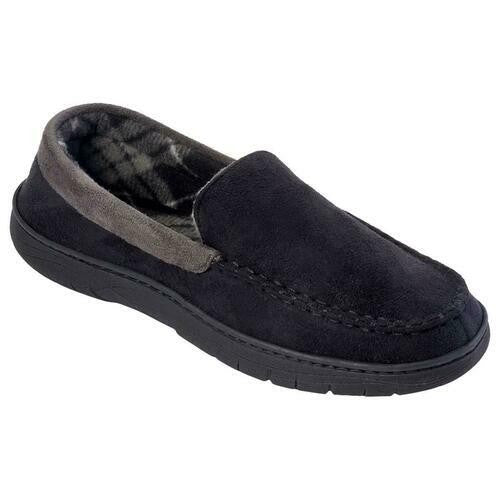 Translation missing: en.Haggar Mens Microsuede Venetian Slipper Plaid Fleece Lining Black-M 8- 9