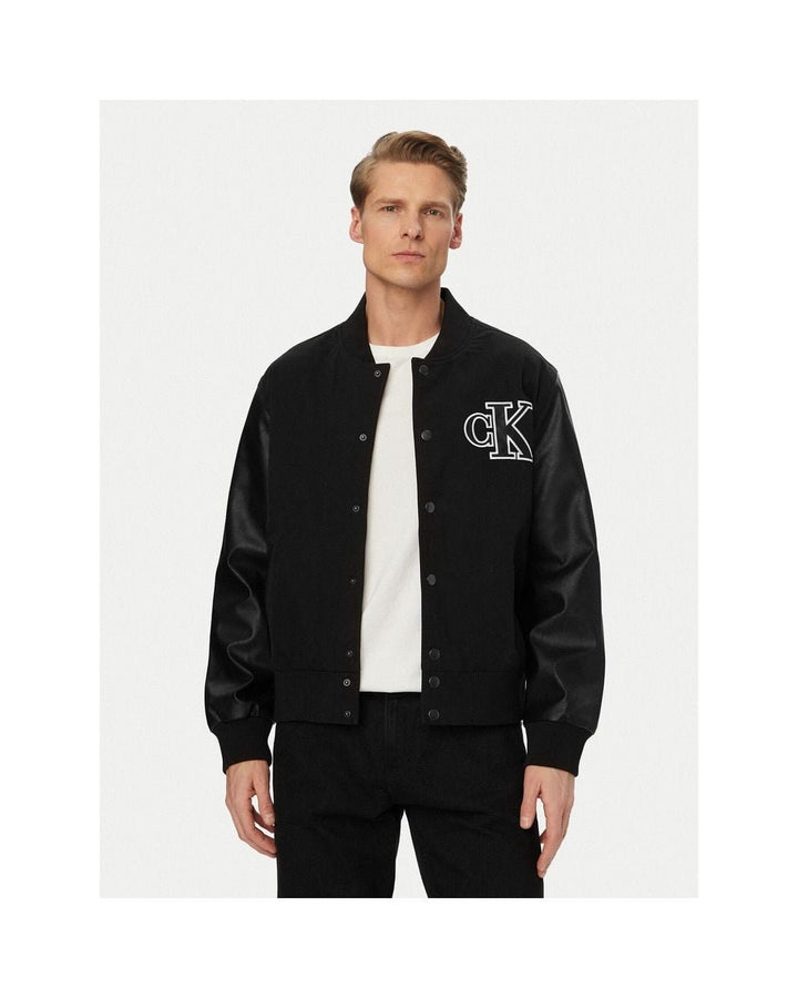 Translation missing: en.Calvin Klein Men's Varsity Monogram Wool Blend Bomber Jacket Black-Medium