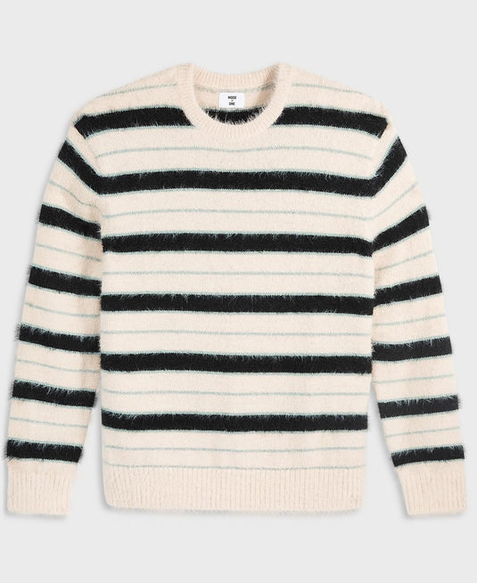 Translation missing: en.Mode of One Sweater Dark Ecru-Size XL Men's Long-Sleeve Eyelash Stripe Relax Fit