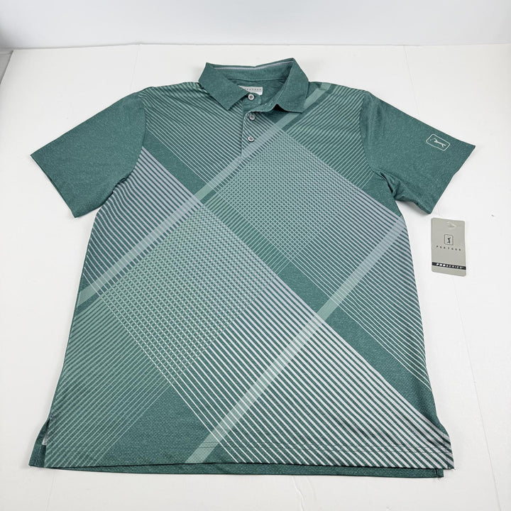 Translation missing: en.PGA Tour Short Sleeve Heathered Argyle Golf Polo Shirt - Storm Green -Medium