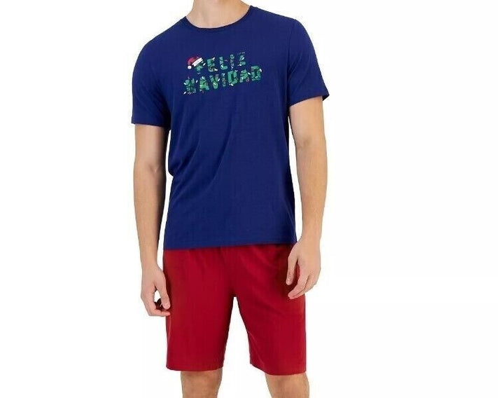 Translation missing: en.Club Room Men's Holiday 2-Pc. Graphic T-Shirt &amp; Solid Pajama Shorts Set Blue-Sm