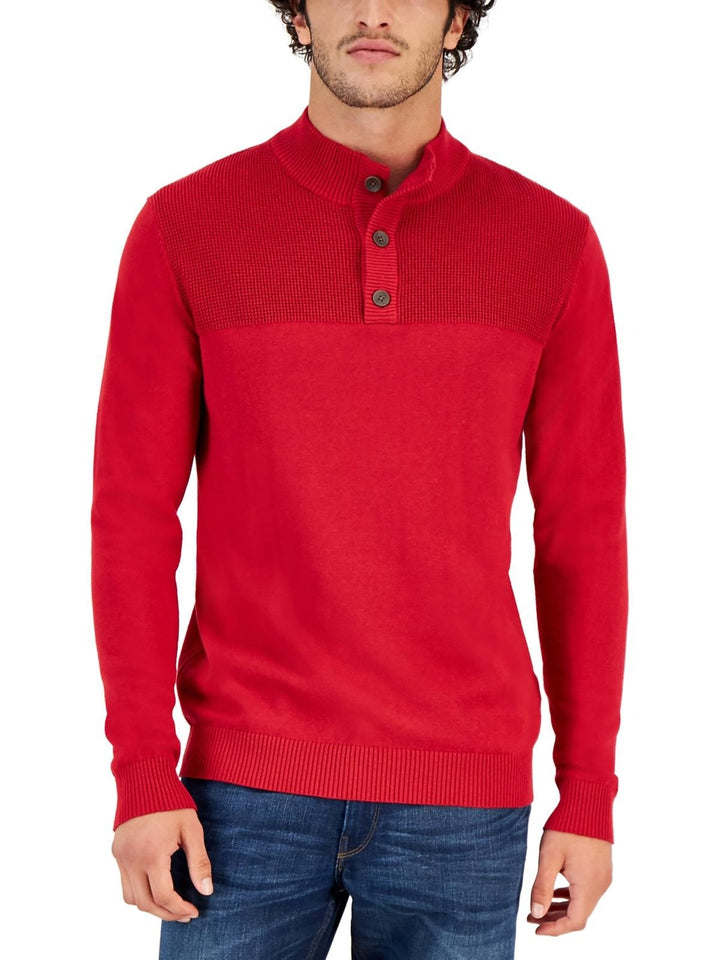 Translation missing: en.Club Room Men's Button Mock Neck Sweater Anthem Red-Medium