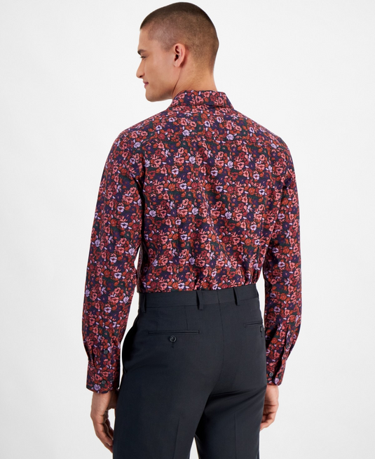Translation missing: en.Bar III Men's Slim-Fit Black Holiday Floral Dress Shirt Multi Red Black-14-14.5