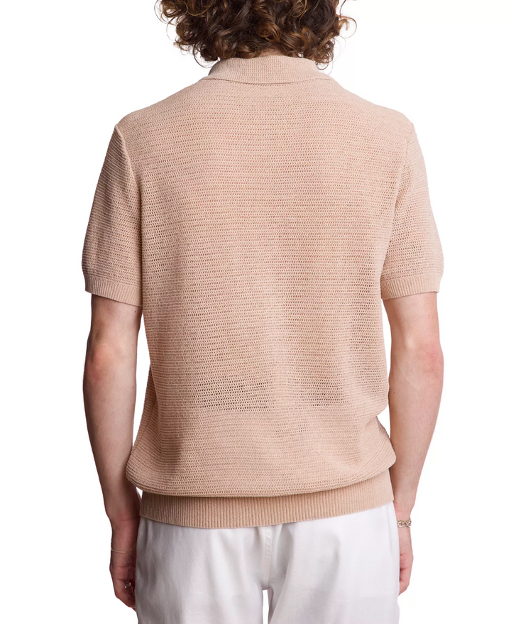 Translation missing: en.Paisley &amp; Gray Men's Slim Fit Short Sleeve Open Collar Knit Polo Sweater Tan-XL