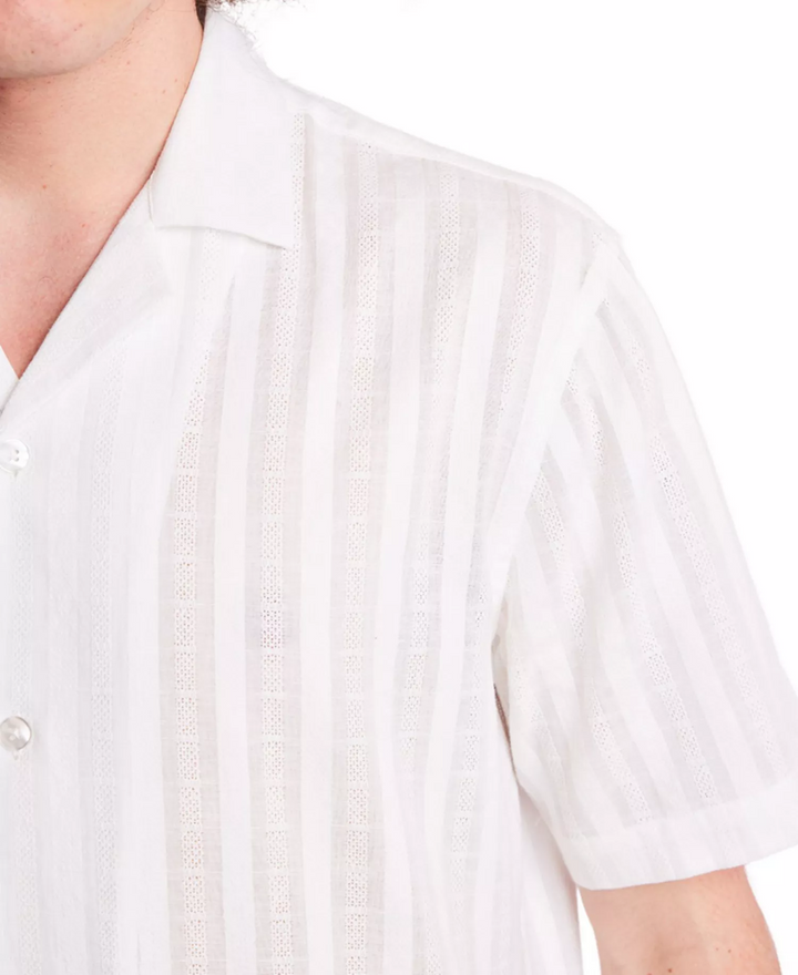 Translation missing: en.Paisley &amp; Gray Men's Slim Fit Short Sleeve Textured Stripe Camp Shirt White-XL