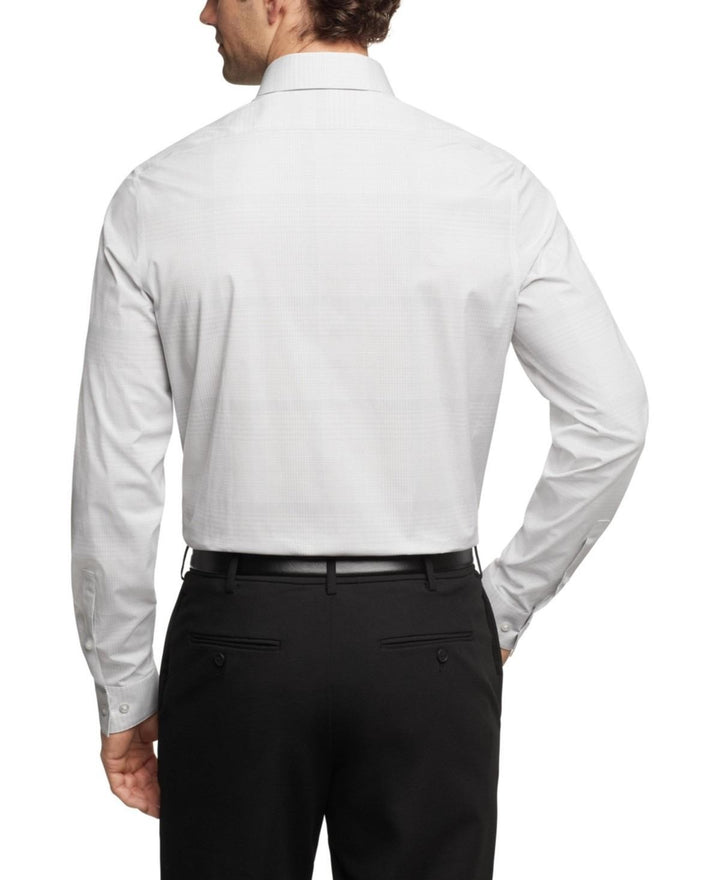 Translation missing: en.Calvin Klein Steel Plus, Men's Slim Fit Dress Shirt Plaid Grey-17.5 34/35