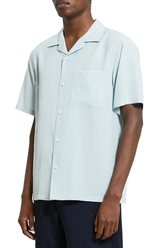 Translation missing: en.Theory Noll Short Sleeve Button-Up Camp Shirt in Stratus Green- Size Small