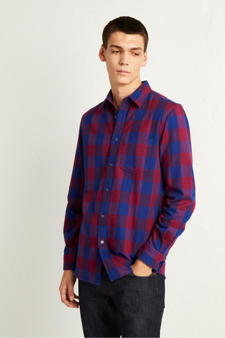 Translation missing: en.French Connection Kahama Flannel Check Shirt Plum/Blue-Size Small