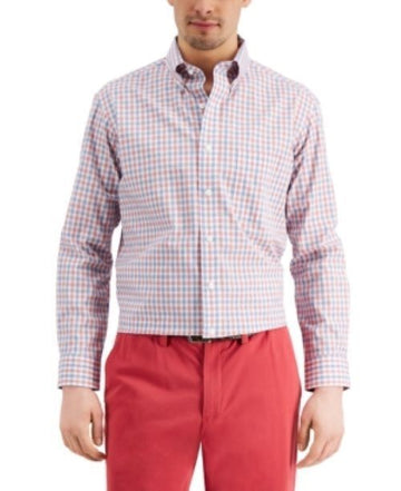 Translation missing: en.Club Room Men's Cotton Regular-Fit Gingham Check Dress Shirt Red/Navy 18 34/35