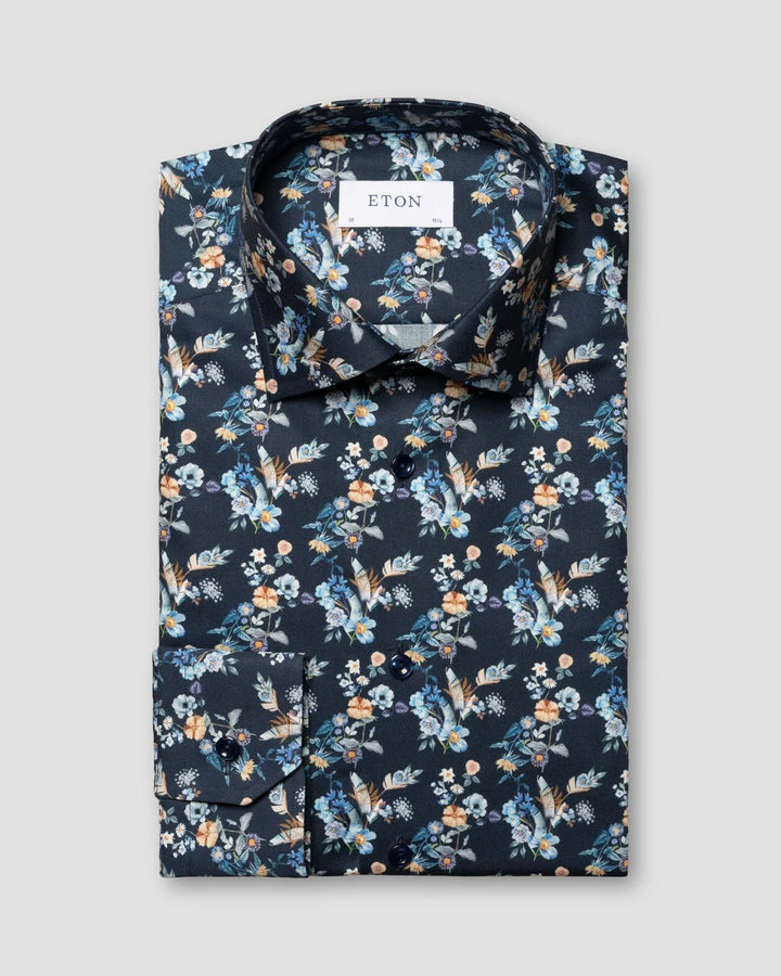Translation missing: en.Eton Men's Men's Contemporary Fit Floral Print Twill Shirt Navy- EU44 US 17.5