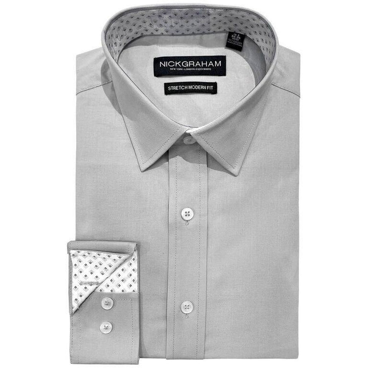 Translation missing: en.Nick Graham Men's Modern-Fit Stretch Solid w/Contrast Dress Shirt Grey-17.5 3637