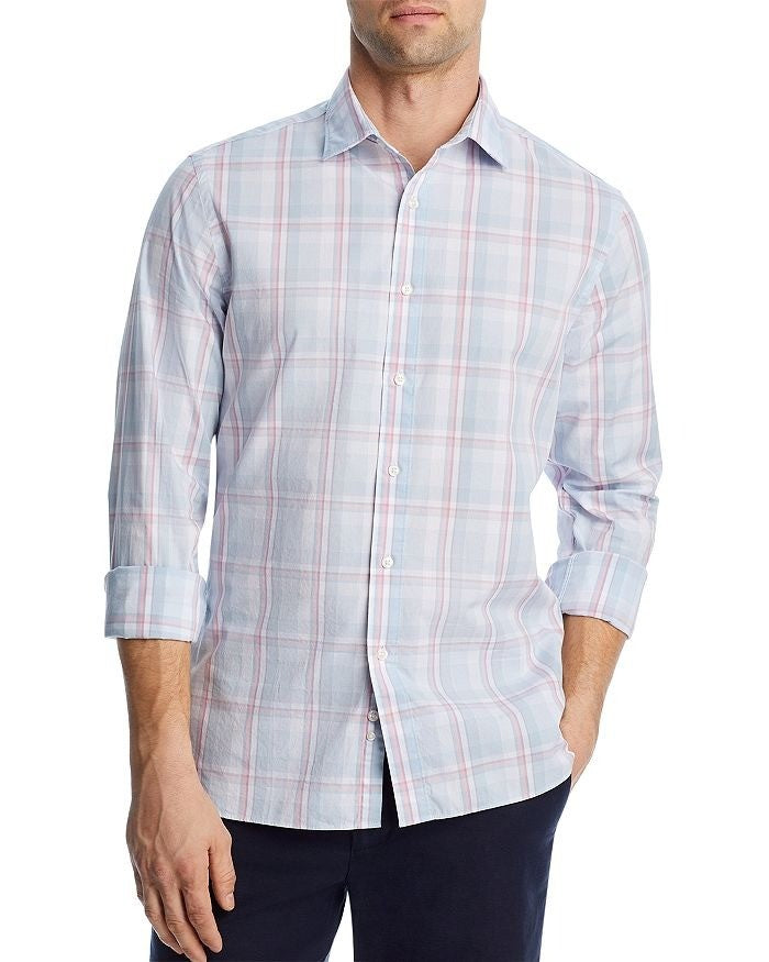 Translation missing: en.The Men's Store Major Dept Store Casual Stretch Plaid Slim Shirt Blue Pink-2XL