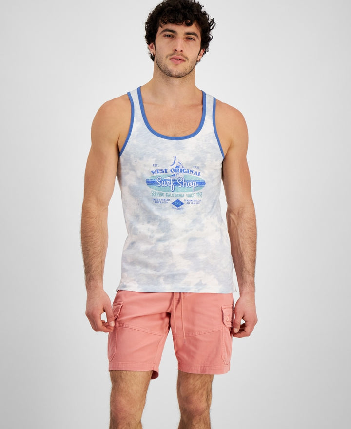 Translation missing: en.Sun + Stone Men's Surf Shop Regular-Fit Graphic Tank in Gentle Blue-Medium