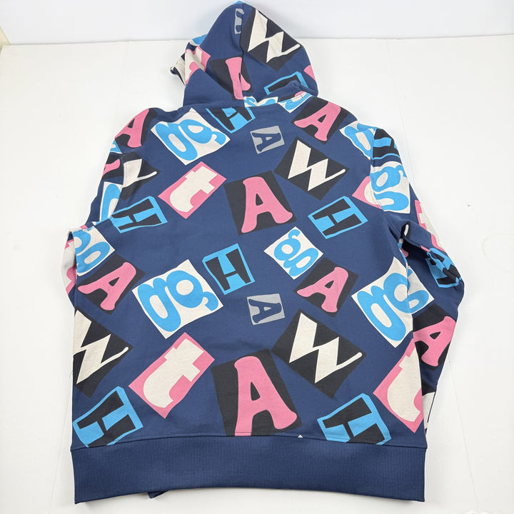 Translation missing: en.AGTAWH Mens Hoodie French Terry Cotton Logo Abstract Print Navy Multi-Medium