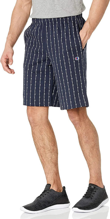 Translation missing: en.Champion Men's Powerblend Fleece Logo Shorts, 10" Navy Pinstripe Vertical-XL