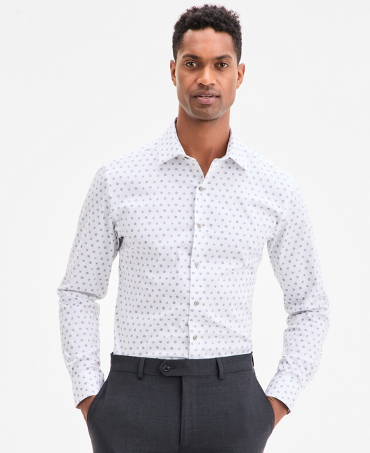 Translation missing: en.Alfani Men's Geo-Print Dress Shirt Slim Fit White Lilac Stretch-14-14.5 32/33