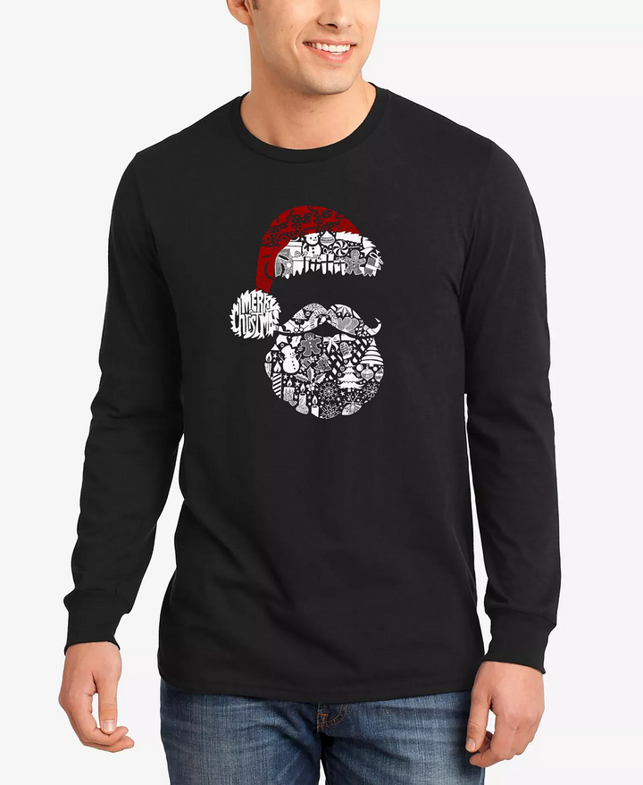 Translation missing: en.La Pop Art Men's Santa Pics Word Art Long Sleeve T-Shirt - Black-Large
