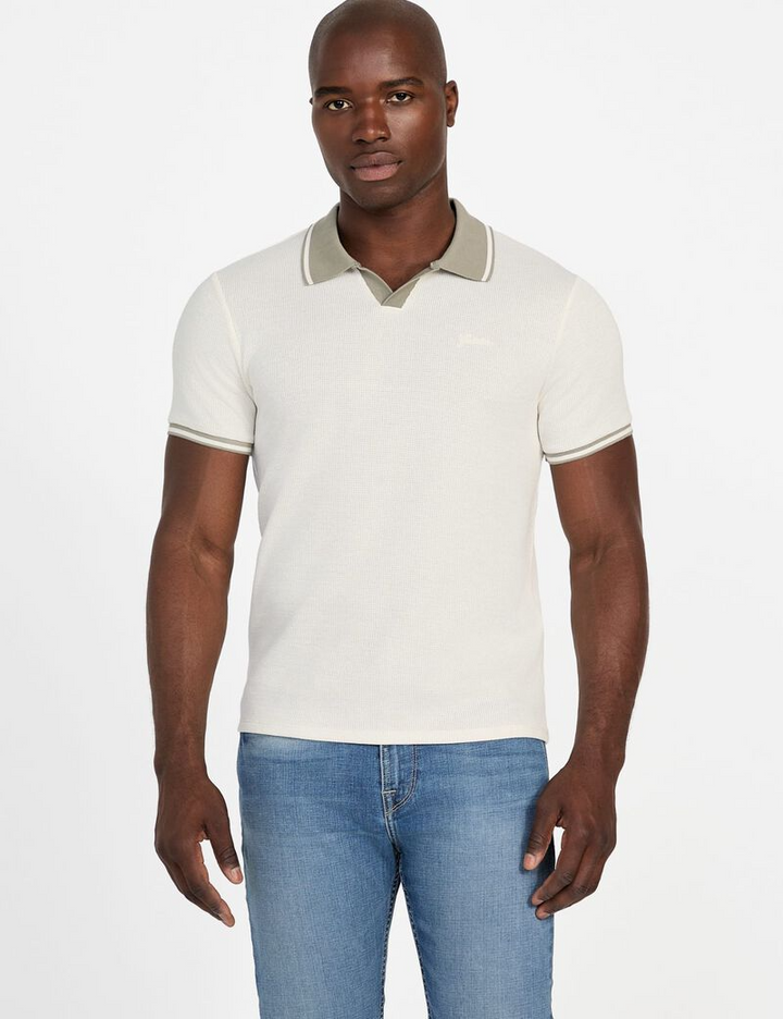 Translation missing: en.Guess Men's Weston Polo Shirt Size XL Dove White Waffle-Knit Tipped Slim Fit
