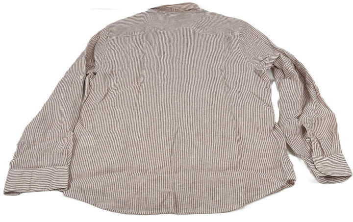 Translation missing: en.Perry Ellis Stripe Linen Roll-Sleeve Woven Button Down Shirt Copper Brown-Large