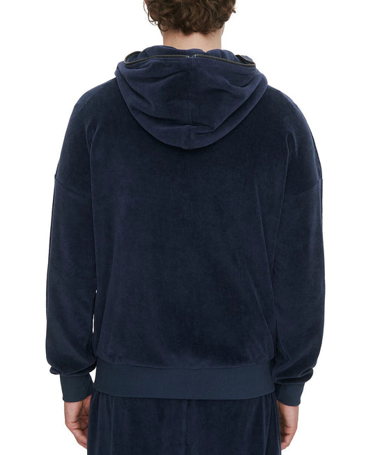 Translation missing: en.Eleven Paris Men's Cotton Quarter-Zip Velour Hoodie in Dress Navy-Size Medium