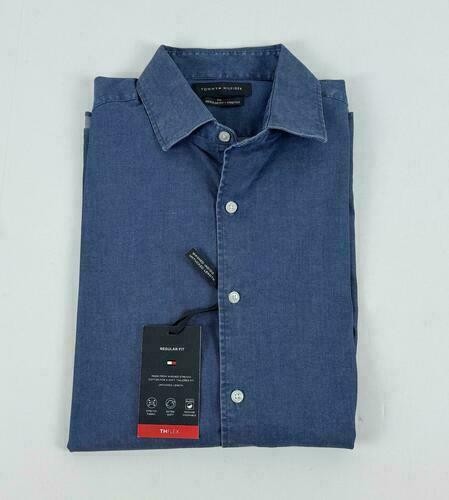 Translation missing: en.Tommy Hilfiger Men's Flex Reg Fit Washed Untucked Dress Shirt Blue-17-17.5 34/35