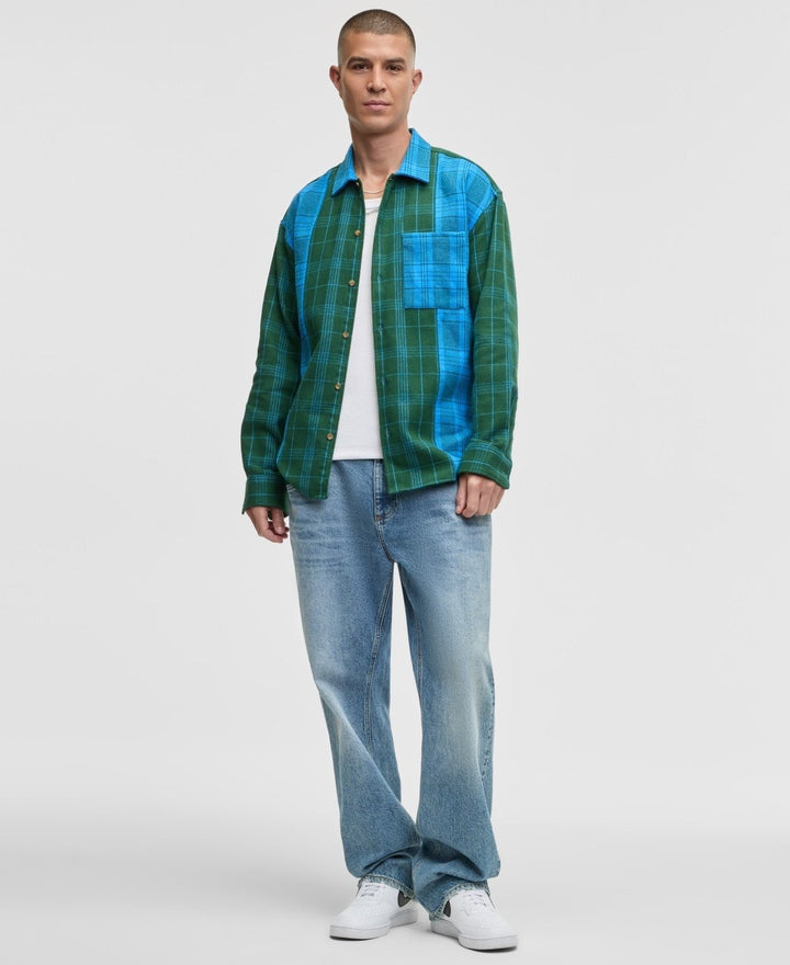 Translation missing: en.Mode of One Mens Relaxed-Fit Camp-Collar Plaid Flannel Shirt Digital Blue - XL