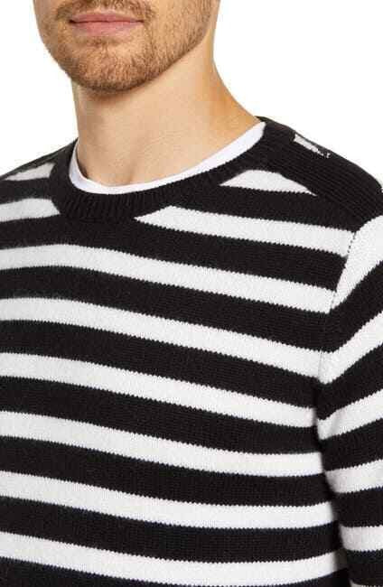 Translation missing: en.FRAME Stripe Crewneck Merino Wool Blend Sweater Black/Ivory-Size Medium