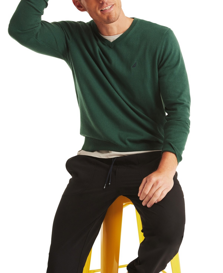 Translation missing: en.Nautica Navtech V-Neck Sweater Size Smal Rain Forrest Green Classic Fit Stretch
