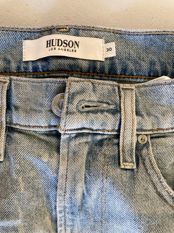Translation missing: en.Hudson Men's Zack Skinny Fit Moto Biker Jeans In Mineral Blue-30/32