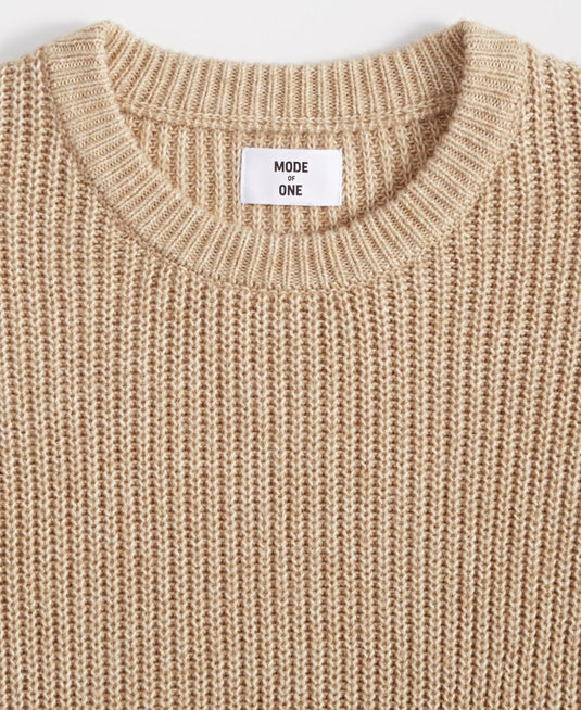 Translation missing: en.Mode of One Men's Long-Sleeve Relaxed Crewneck Sweater Tan-Small