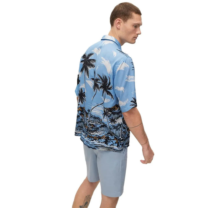 Translation missing: en.BOSS Men's Regular Fit Lars O Tropical Print Shirt in Open Blue-XL