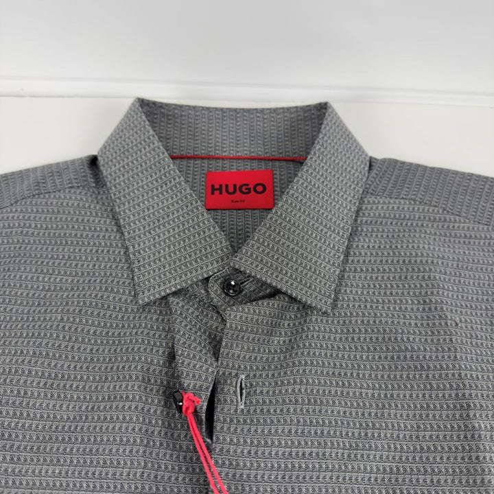 Translation missing: en.Hugo by Hugo Boss Dress Shirt Men's 17 34/35 Black/Grey Slim-Fit Kenno Cotton