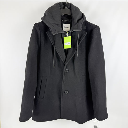 Translation missing: en.Sam Edelman Men's Hooded Wool Blend Coat With Bib - Black-Size XL