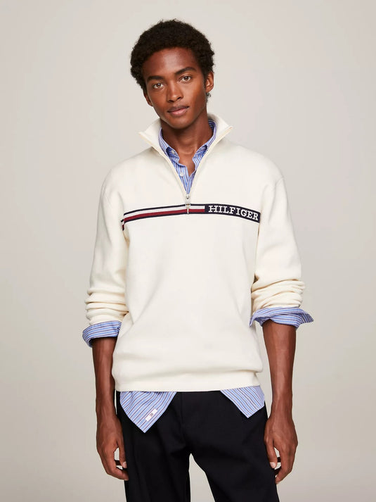 Translation missing: en.Tommy Hilfiger Men's Stripe Quarter-Zip Sweater - Calico Tan-2XL