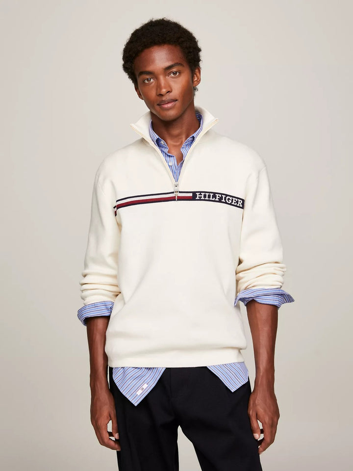 Translation missing: en.Tommy Hilfiger Men's Stripe Quarter-Zip Sweater - Calico Tan-2XL