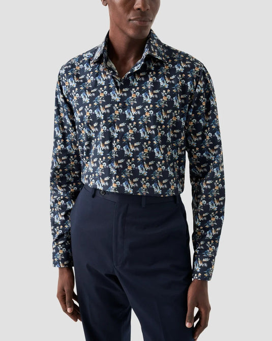 Translation missing: en.Eton Men's Men's Contemporary Fit Floral Print Twill Shirt Navy- EU42 US 16.5
