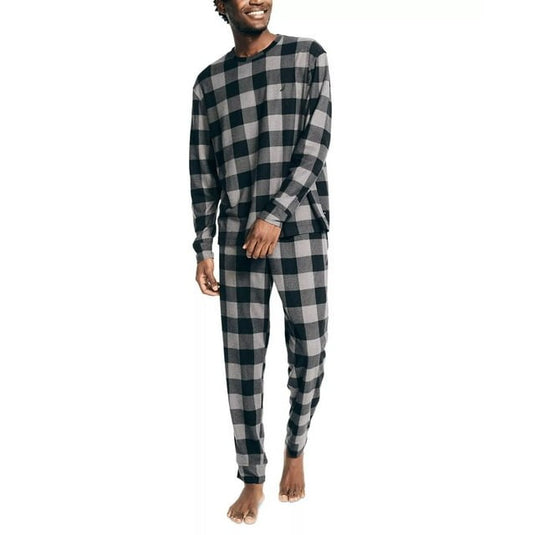 Translation missing: en.Nautica Men's Relaxed Fit 2PC Waffle Buffalo Plaid Pajama Set, Storm Grey-XL