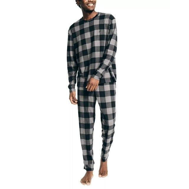 Translation missing: en.Nautica Men's Relaxed Fit 2PC Waffle Buffalo Plaid Pajama Set, Storm Grey-XL