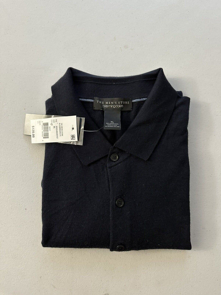 Translation missing: en.Major Department Store Designer L/S Wool Knit Classic Fit Polo Shirt Navy-XL