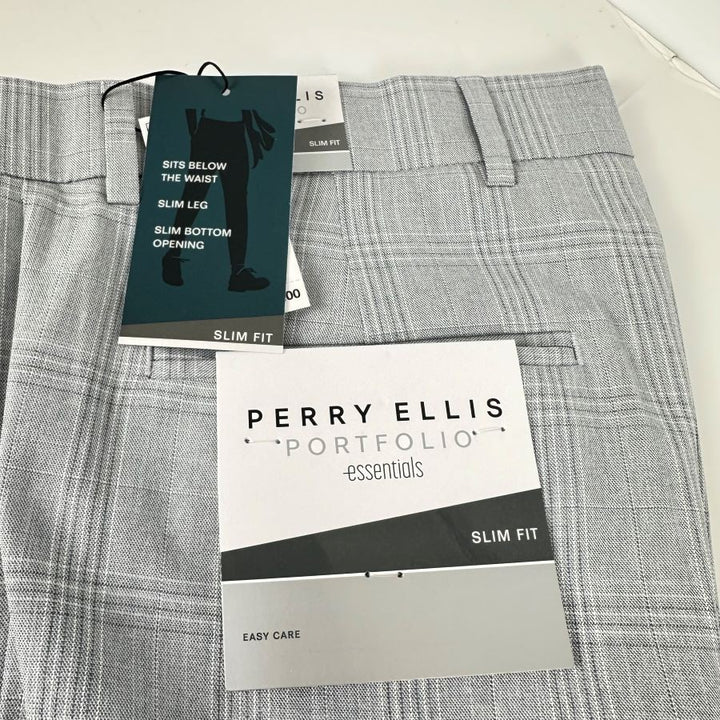 Translation missing: en.Perry Ellis Portfolio Men's Slim-Fit Flat Front Twill Pants - Light Grey-31x32