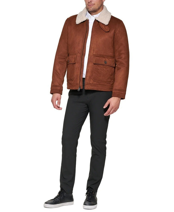Translation missing: en.Club Room Jacket Men's Large Brown Faux Suede Reg Fit Medium Weight Fleece Lined
